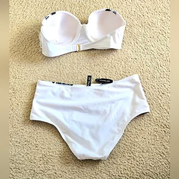 Womens 2 Pc High Waist Bikini White Blue Black Floral Removable Straps SM/XS - Picture 3 of 6